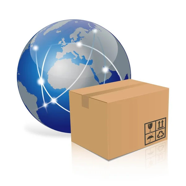 Vector cardboard box and earth — Stock Vector