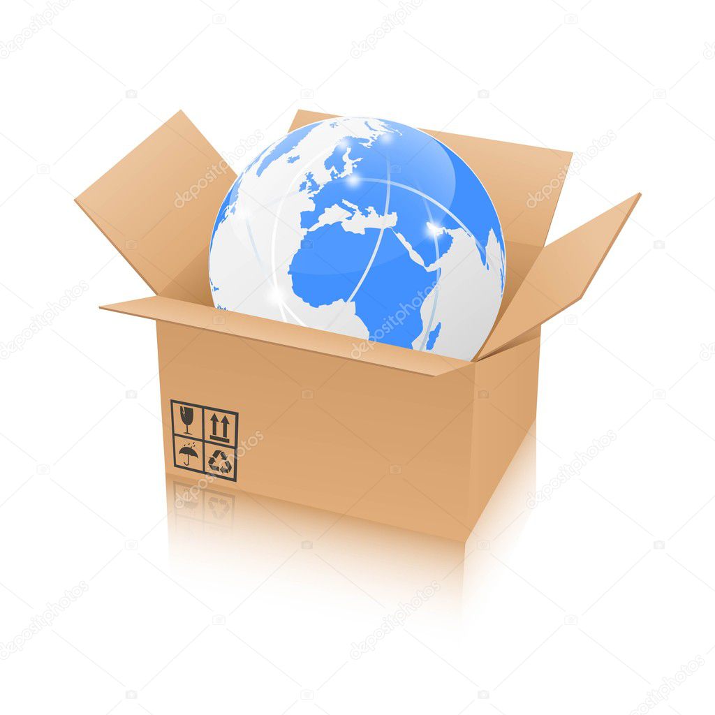 Vector network earth in a cardboard box