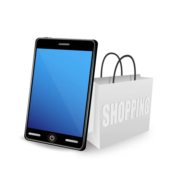 Vector de teléfono inteligente y bolsa de compras — Vector de stock