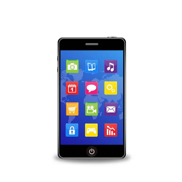Teléfono inteligente vectorial con aplicaciones en un fondo blanco — Archivo Imágenes Vectoriales