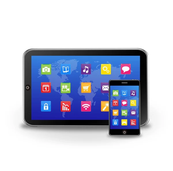 PC tablet vettoriale e smartphone — Vettoriale Stock
