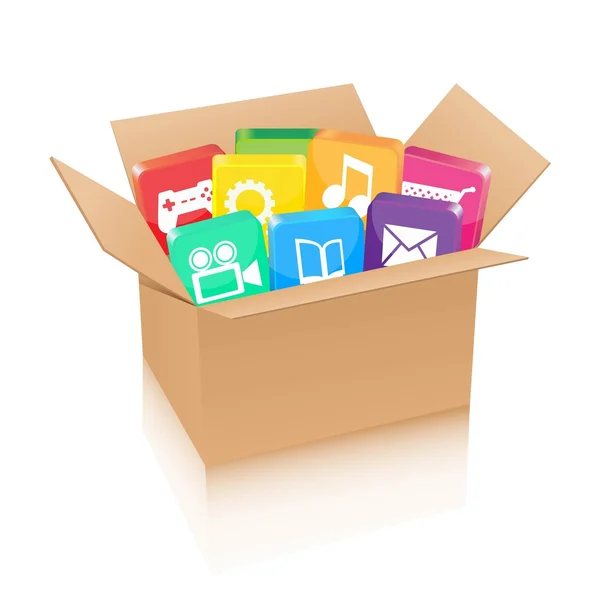 Apps in kartonnen doos — Stockvector