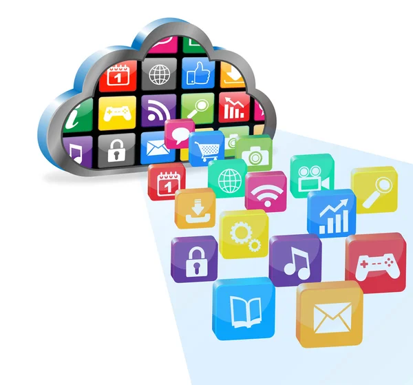 Computação em nuvem vetorial com muitos aplicativos —  Vetores de Stock