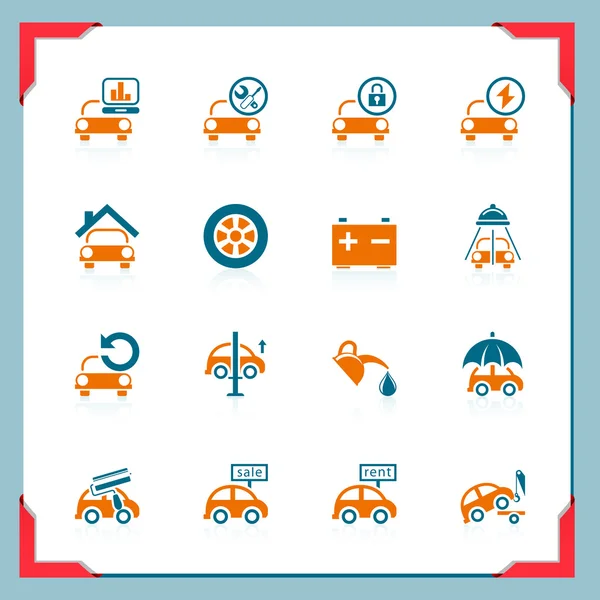 Iconos de servicio de coche jalá En una serie de marcos — Archivo Imágenes Vectoriales