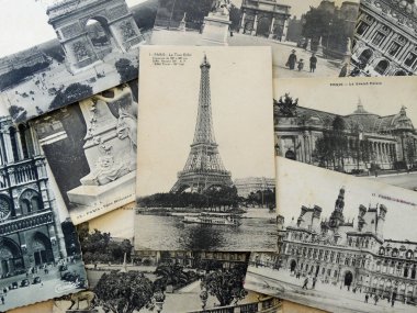 Bunch of vintage postcards of Paris clipart