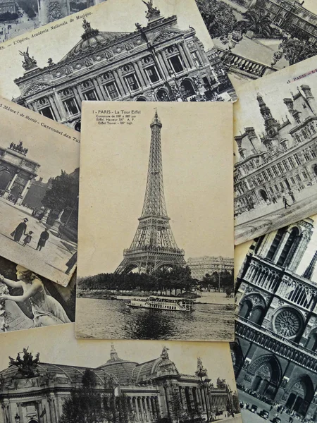 Bunch of vintage postcards of Paris — Stock Photo, Image