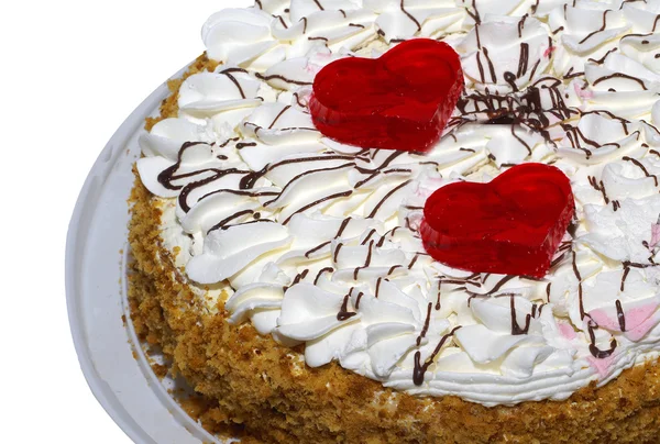 Kuchen mit zwei roten Herzen. — Stockfoto