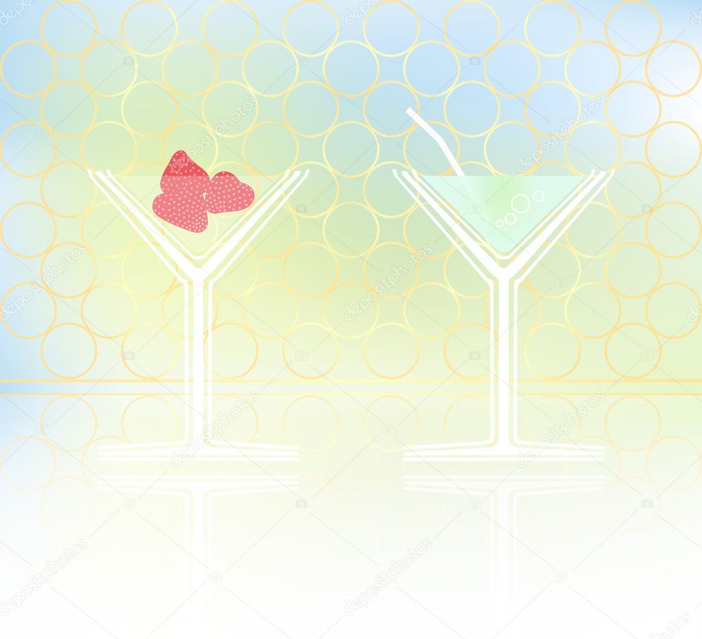 Vector illustration of two cocktail goblets on tabletop