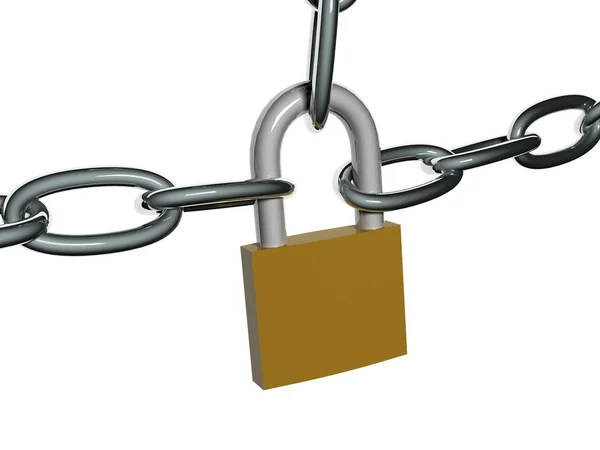 链的孤立在白色背景上的锁。安全概念. — 图库照片