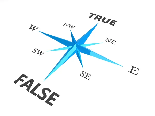 stock image True versus false dilemma concept compass isolated on white bac