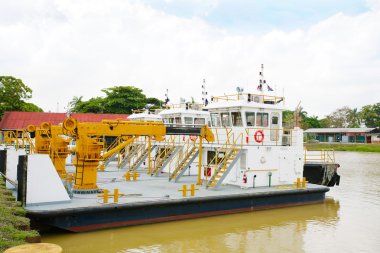 Cargo ships in the industrial port in Panama Canal clipart