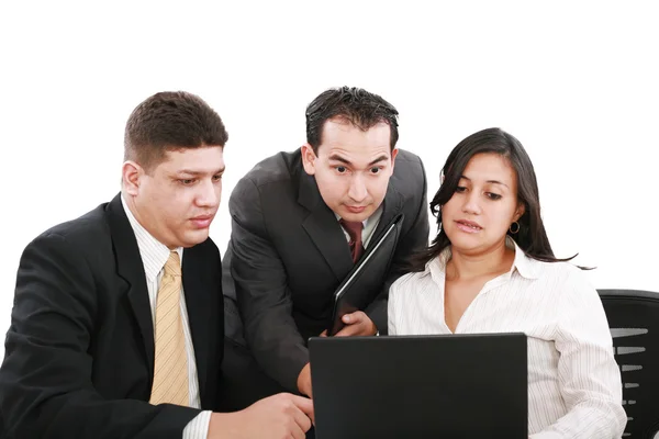 Business team looking shocked and worried when looking at the la — Stock Photo, Image