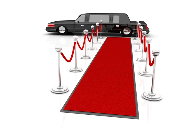 Illustration of a VIP red carpet leading with waiting limousine. — Stock Photo, Image