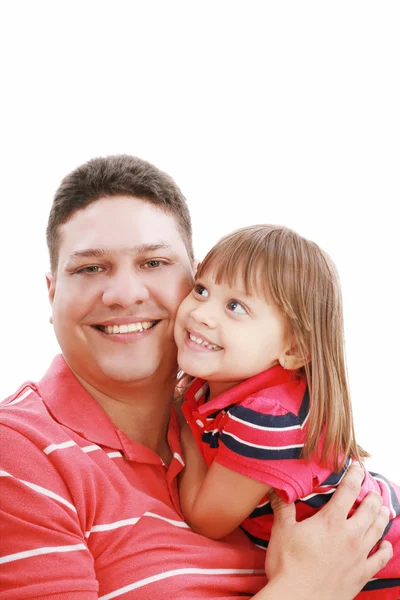 Retrato de padre e hija sonriendo, aislados en blanco — Foto de Stock