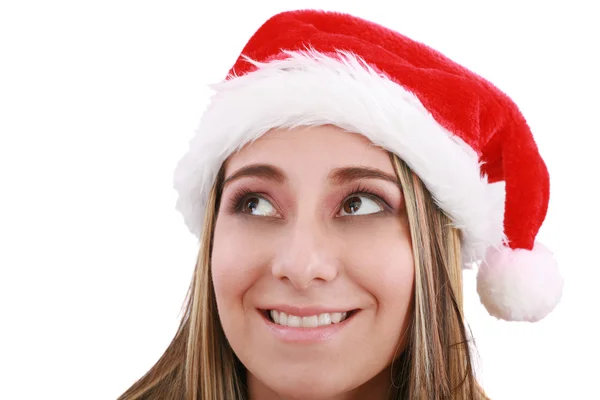 Noel Baba şapkası seksi bir kız şaşkınlık ne-ecek almak o Noel için — Stok fotoğraf
