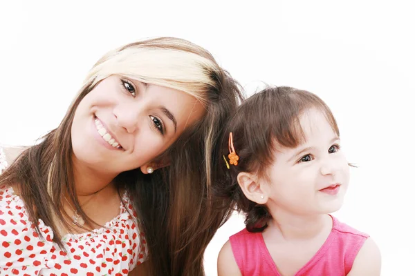 Teen sister and baby sister. Cute sisters portrait, close up, i — Stock Photo, Image