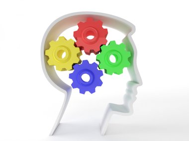 Human intelligence and brain function represented by gears in th clipart