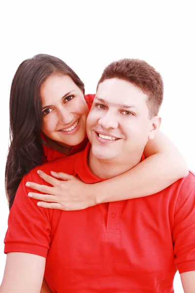 Casal jovem olhando para você isolado no branco — Fotografia de Stock