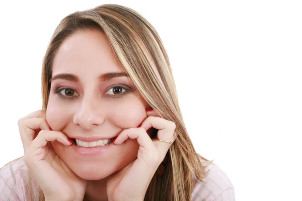 Mooi meisje glimlachen - geïsoleerd op een witte achtergrond — Stockfoto