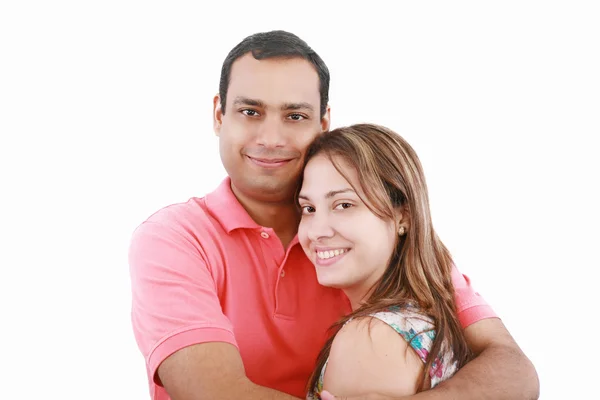 美丽年轻快乐微笑的夫妇-孤立的肖像 — 图库照片