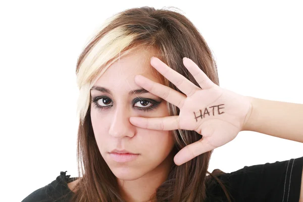 Nahaufnahme eines wütenden Teenagers, isoliert auf weißem Hintergrund — Stockfoto