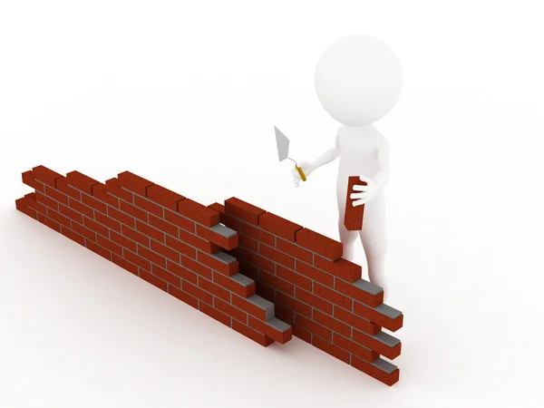 3d man in a hardhat building brick wall — Stock Photo, Image
