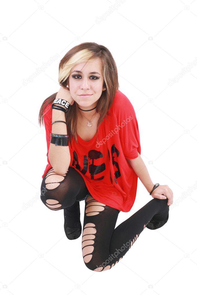 Portrait of a punk girl, isolated on white background