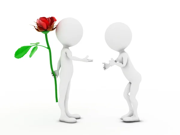 Homem dando uma rosa a uma mulher, um sinal de amor — Fotografia de Stock