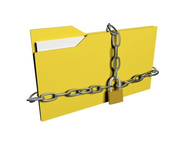 Computer data security concept. Computer folder with with chain clipart