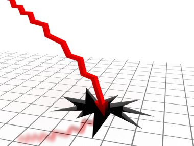 Red arrow breaking floor. Concept of bankruptcy, financial colla clipart