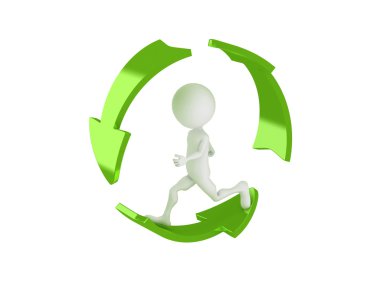 3d man running inside the recycle symbol clipart
