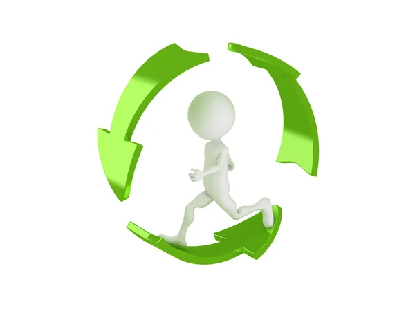 3d hombre corriendo dentro del símbolo de reciclaje — Foto de Stock