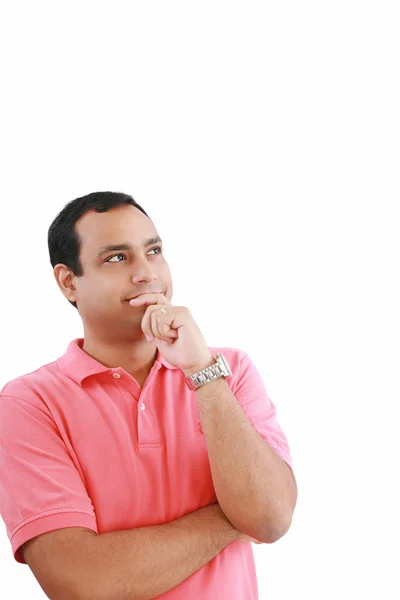 Hombre hispano guapo mirando hacia arriba a pensar —  Fotos de Stock