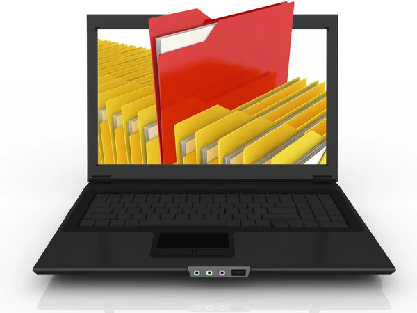 Laptop astratto e file (fatto in 3d ) — Foto Stock