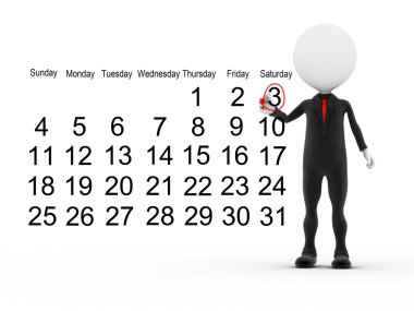 3d businessman with busy calendar schedule clipart