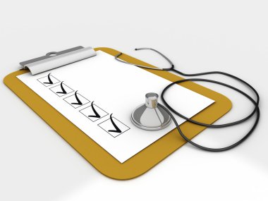 Medical clipboard with checklist paper for messages and a stetho clipart