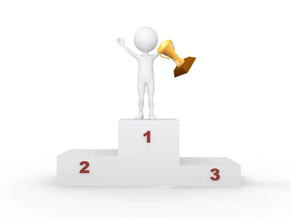 3d - human character with the cup on the podium This is a — Stock Photo, Image