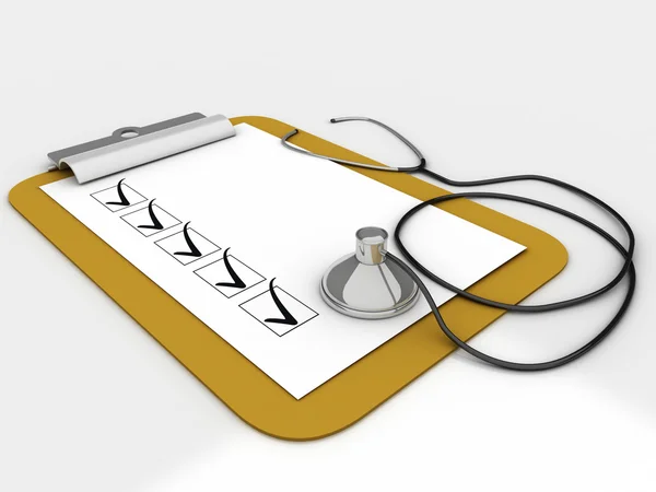 Portapapeles médico con papel de lista de verificación para mensajes y un stetho — Foto de Stock