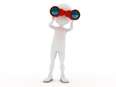 Man looking through binoculars. 3d rendered illustration. clipart