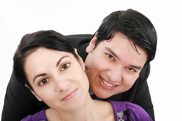 Close-up de belo jovem casal isolado no fundo branco — Fotografia de Stock