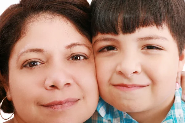 Close-up portrait of a smiling young mother and little son — Stock Photo, Image