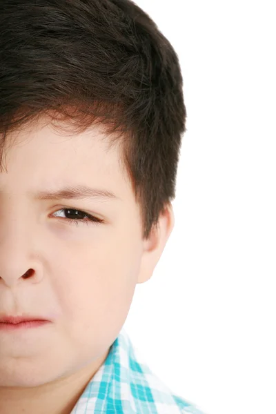 Worried little boy isolated on a white background — Stock Photo, Image