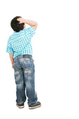 A portrait of a fashion pensive little boy; isolated on the whit clipart