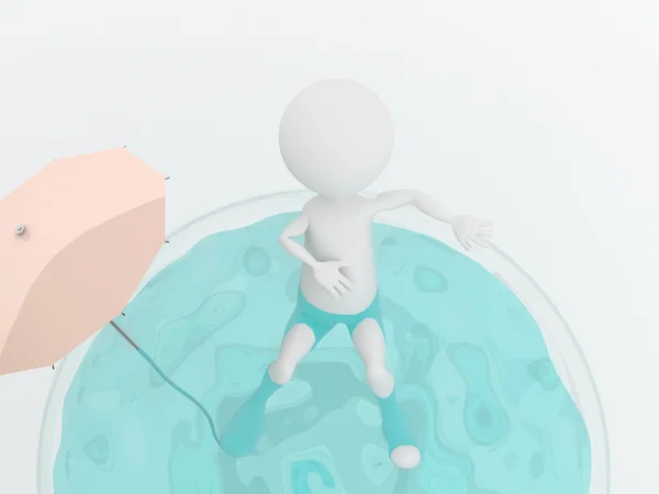 3D άνθρωπος χαλαρώνοντας στην πισίνα απομονωθεί σε λευκό — Φωτογραφία Αρχείου