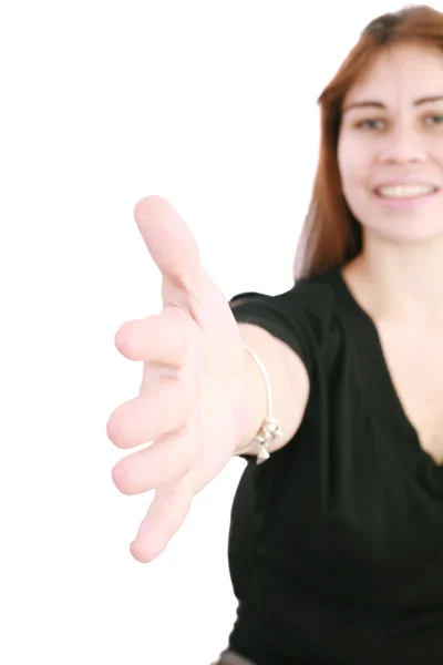 Business woman gives a handshake — Stock Photo, Image