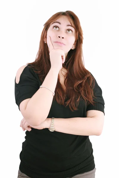 Retrato de bela mulher caucasiana isolado no estúdio branco s — Fotografia de Stock