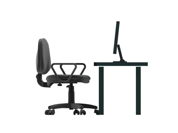 Cadeira e mesa com desktop. Ilustração 3D renderizada. Isolados — Fotografia de Stock