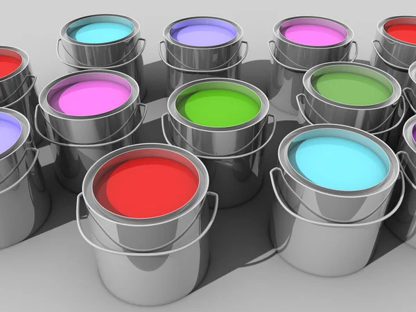 Stock image Paint buckets with various colored paint