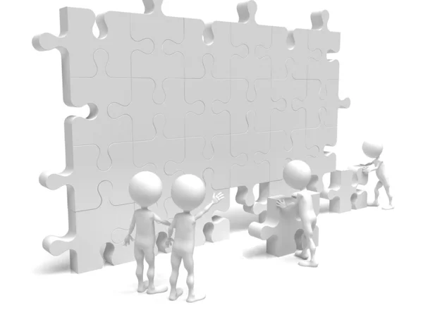 Travail d'équipe d'affaires - hommes d'affaires faisant un puzzle sur une ba blanche — Photo