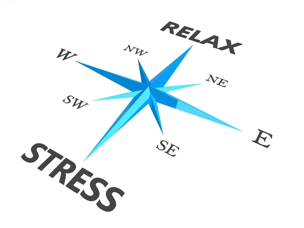 Pihenjen a stressz és pihenjen szavak iránytű fogalmi kép — Stock Fotó